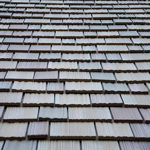 closeup of synthetic wood roofing